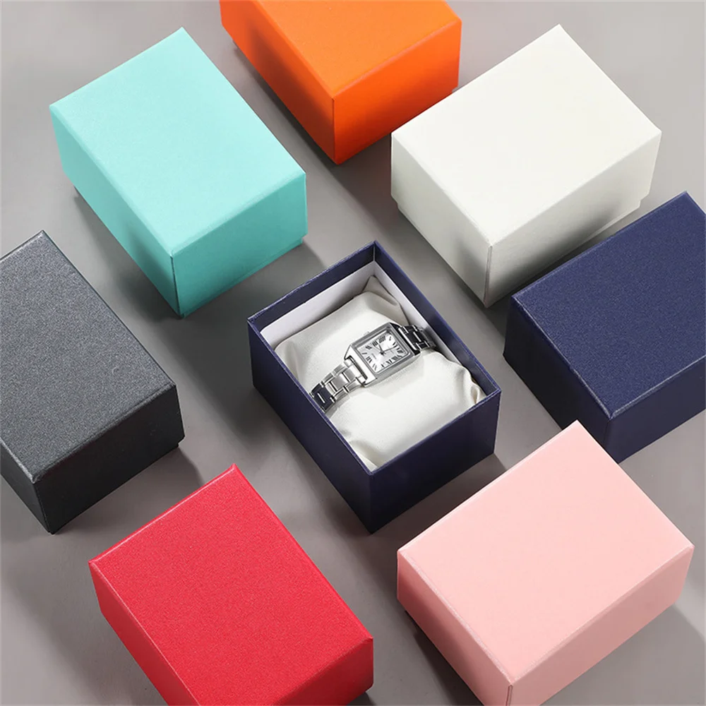 Thick Paper Jewelry Packaging Box with Pillow Bracelet Watch Box Solid Color Gift Jewelry Organizer Display Holder Jewelry Box