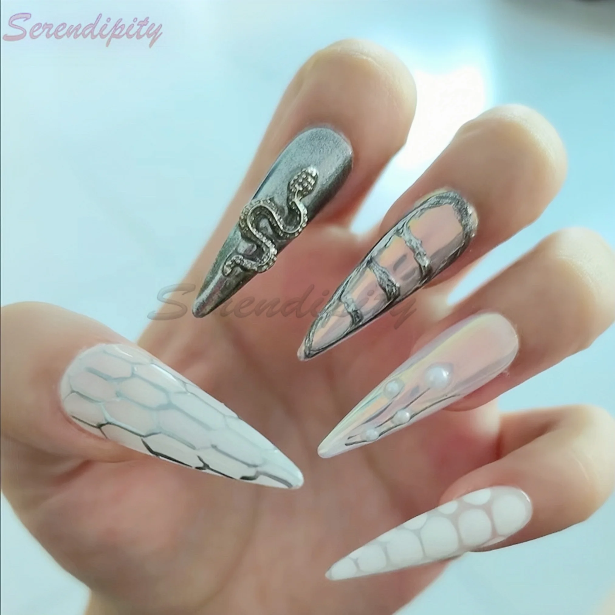 10szt Ręcznie robione sztuczne paznokcie Długie migdałowe sztuczne paznokcie Cool Nails Ballerina Diamond Press on Nails Design z zestawem samoprzylepnych pilników do paznokci