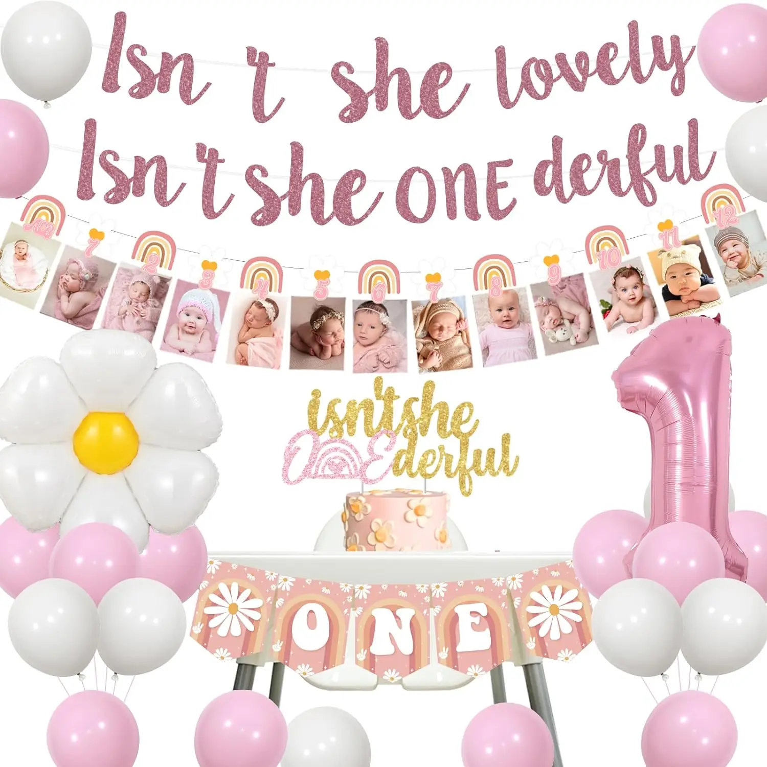 

Daisy 1st BirthdayDecor Isn't She Lovely Isn't She Onederful Banner CakeTopper Boho High Chair PhotoBanner Hippie First Birthday