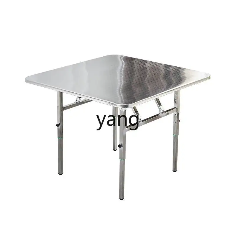 

LMMThickened Stainless Steel Folding Table, Adjustable Height, Square Portable BBQ Stall
