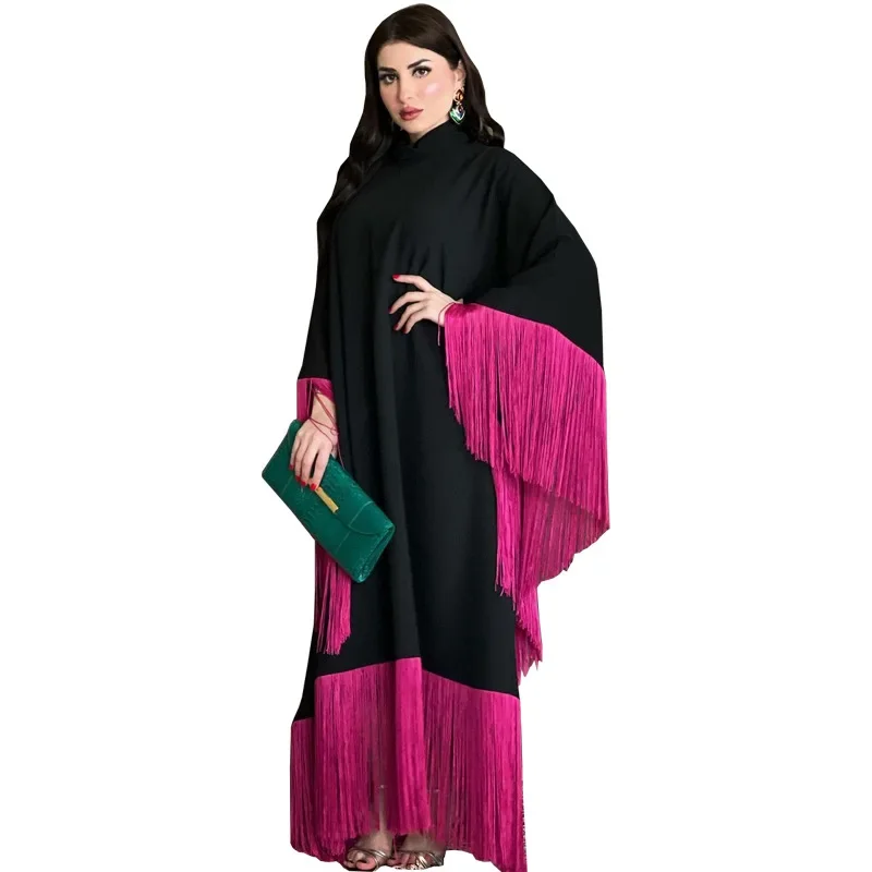 Frauen Fledermaus Ärmel Fransen Kaftan Neue Nahen Osten Robe Muslimischen High Fashion Kleid Quasten Abaya Robe