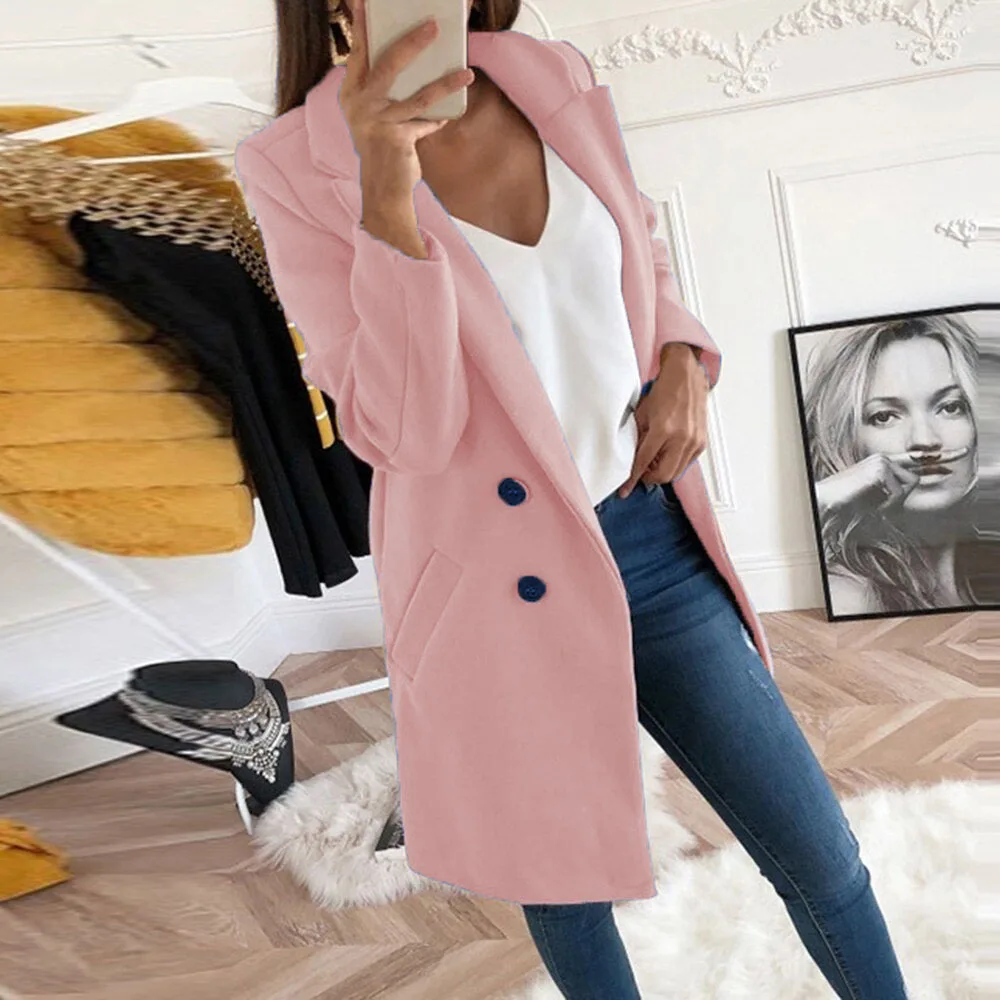 Fashion Solid Turn-Down Collar Women Outerwear Office Lady Elegant Blazer Coat Spring Casual Long Sleeve Jacket