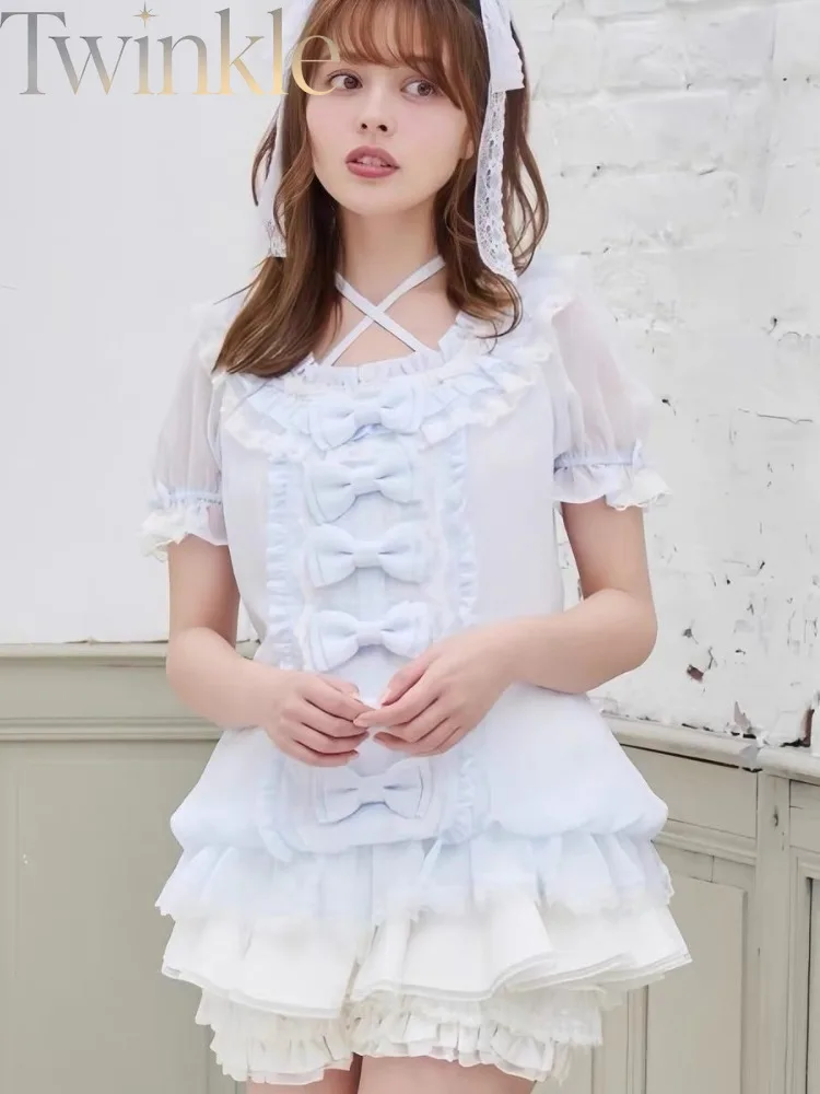 Lolita Blouse Japanese Sweet Cute Ruffle Princess Chiffon Shirt Top Women Y2K Kawaii Cosplay Party Birthday Fairy