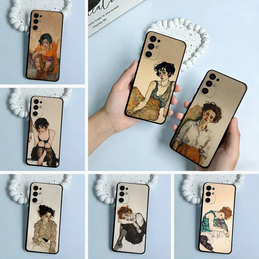 E-Egon S-Schiele  Black Soft Silicone Phone Case for Samsung S25, S24, S21, S22, S23, S30, Ultra, S20, Plus, FE, Lite
