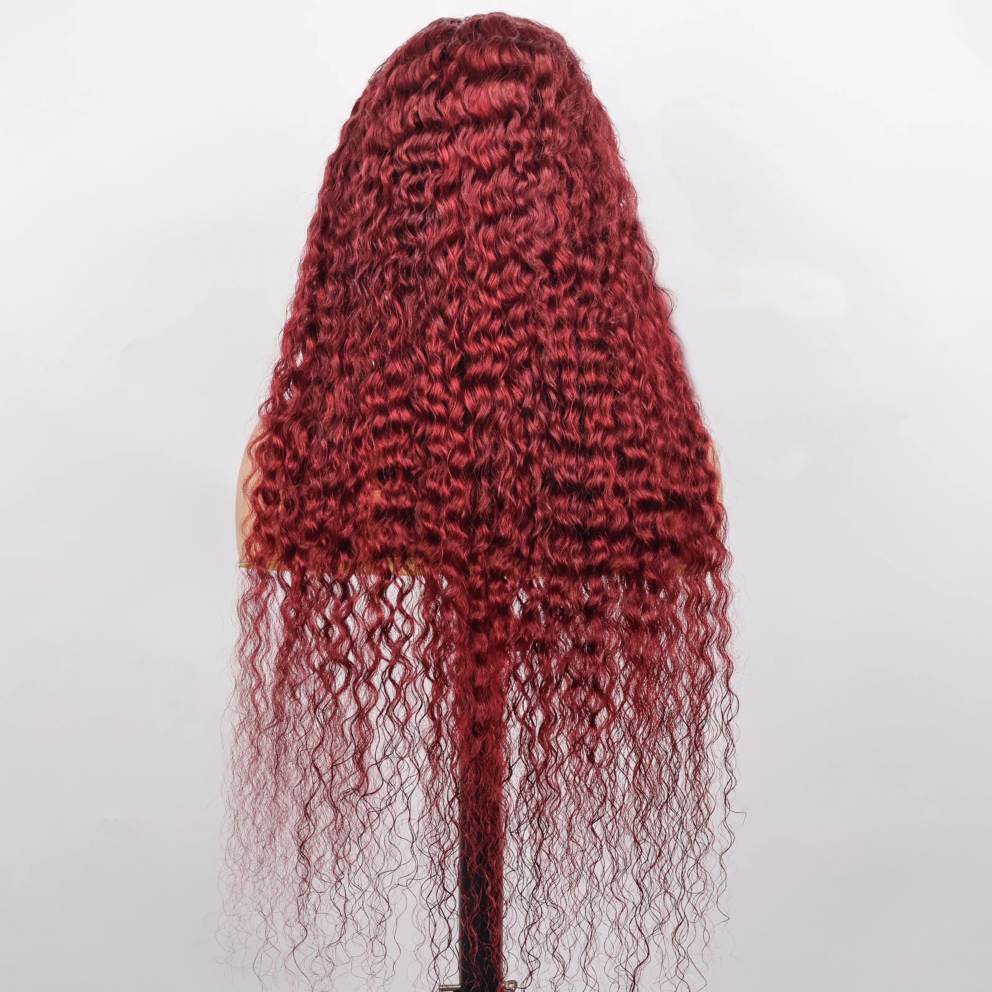 99J Burgundy Deep Wave 13x6 Transparent Lace Frontal Wig 200 Density Red Colored Water Wave Curly Human Hair Wigs Pre Plucked