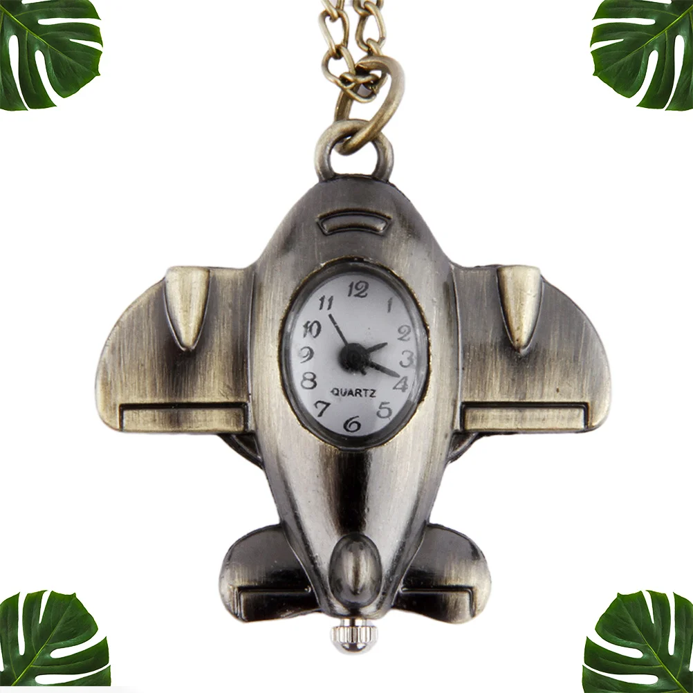 

Bronze Retro Airplane Shaped Alloy Pocket Watch Creative Keychain Decorative Accessory for Sweater Keyring Classic Pocket Watch