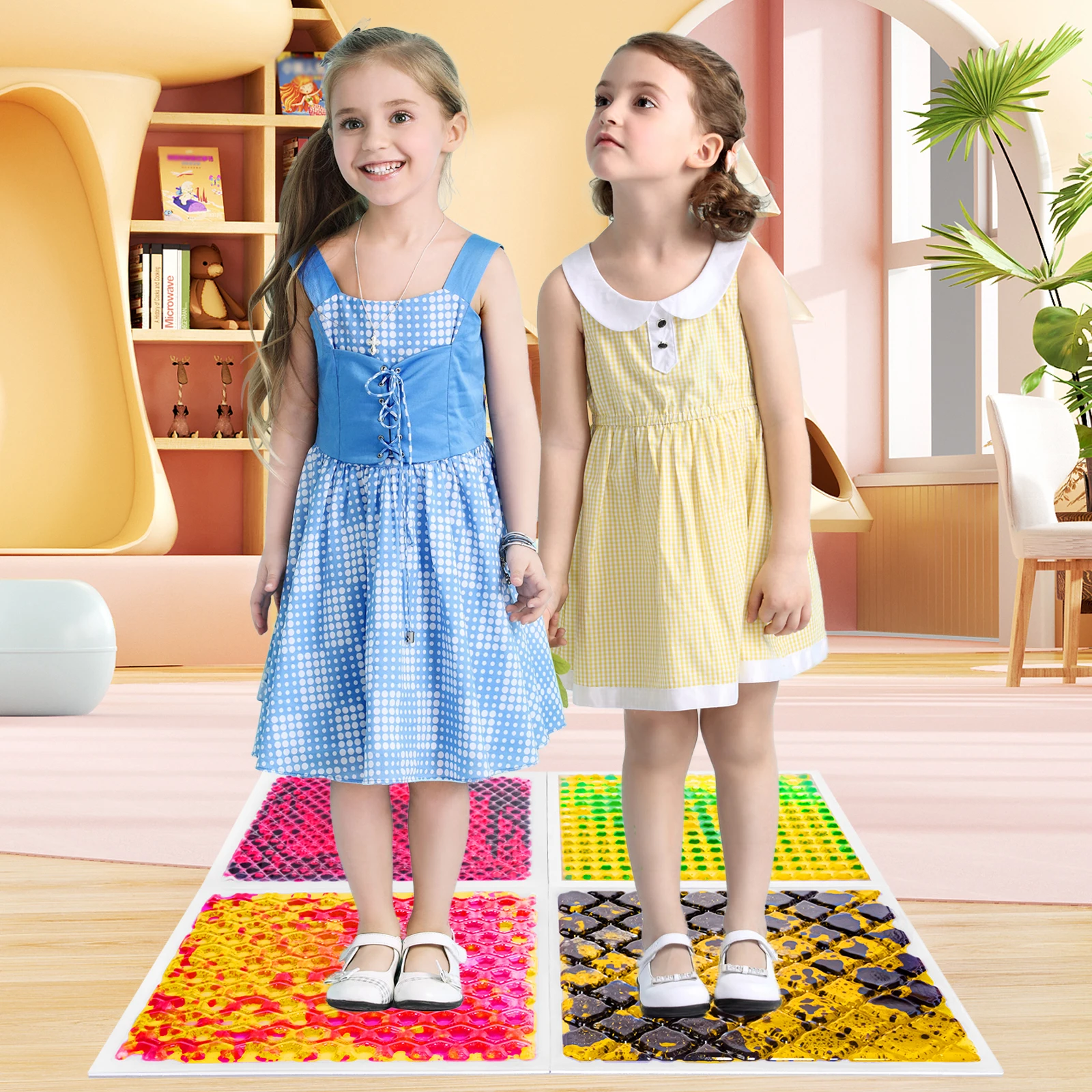 Surfloor 4PCS Interactive Sensory Liquid Floor Tiles for Kids Stepping Pads Playrooms Classrooms - Sensory Play Mat