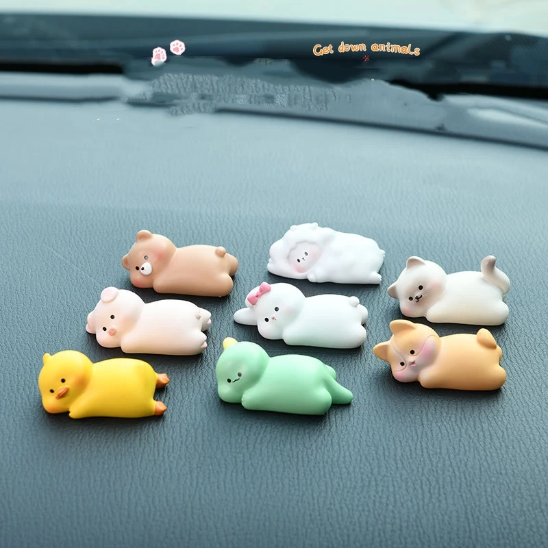 Cute Cartoon Pig Dinosaur Cat Dog Car Center Console Decorative Accessories Sleep Animal Creative Doll Car Interior Ornaments