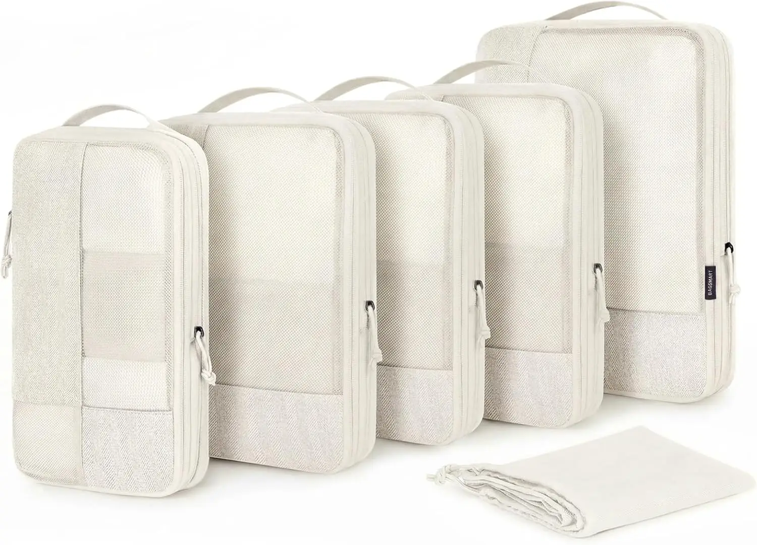 

Compression Packing Cubes Set for Carry-On Luggage Lightweight Travel Organizer with Shoe Bag Light Beige