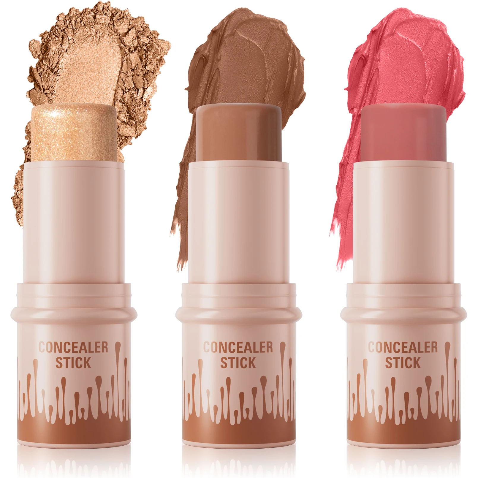 3 قطعة ثلاثية الأبعاد الوجه سطع تمييز بار مستحضرات التجميل الوجه كونتور برونزي لامع هيغليغتر عصا المخفي كريم ماكياج أداة #4