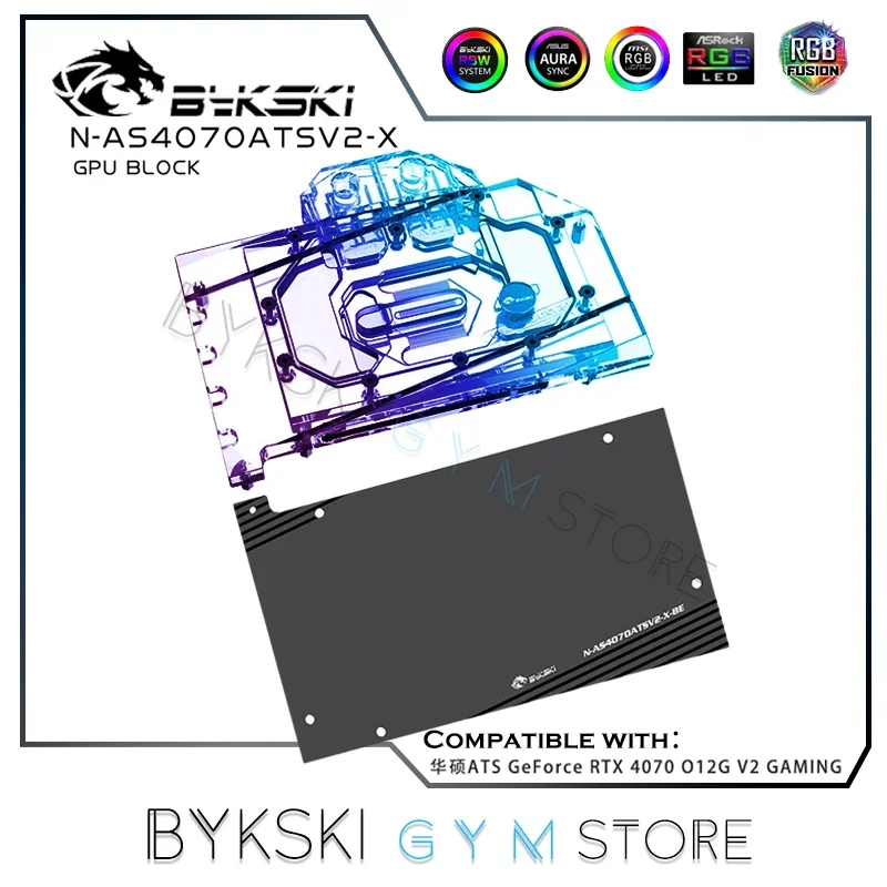 Bykski Graphics Card Water Cooler For ASUS RTX4070 O12G V2 GPU Block, 5V 3Pin ARGB AURA SYNC, N-AS4070ATSV2-X