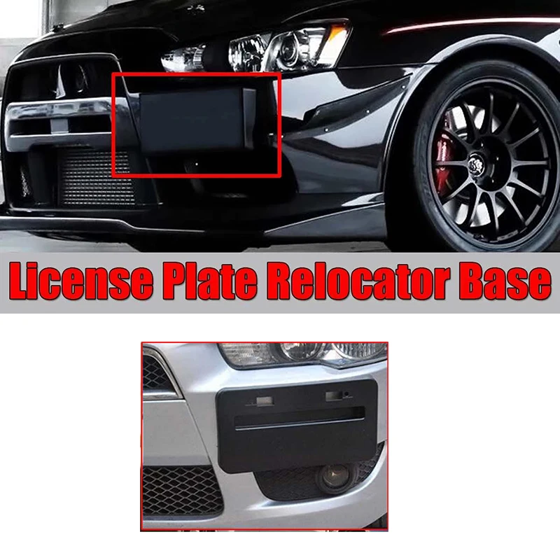 Fit Mitsubishi Lancer GTS EVO X 2008-2018 Car Front Bumper Carbon Look License Plate Frame Relocator Base