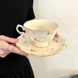 French Retro Coffee Set Saucer Ceramic Romantic Afternoon Tea Cup Coffee Cups Saucer 200ml Mug Tray Cafe Tumbler Party Mug