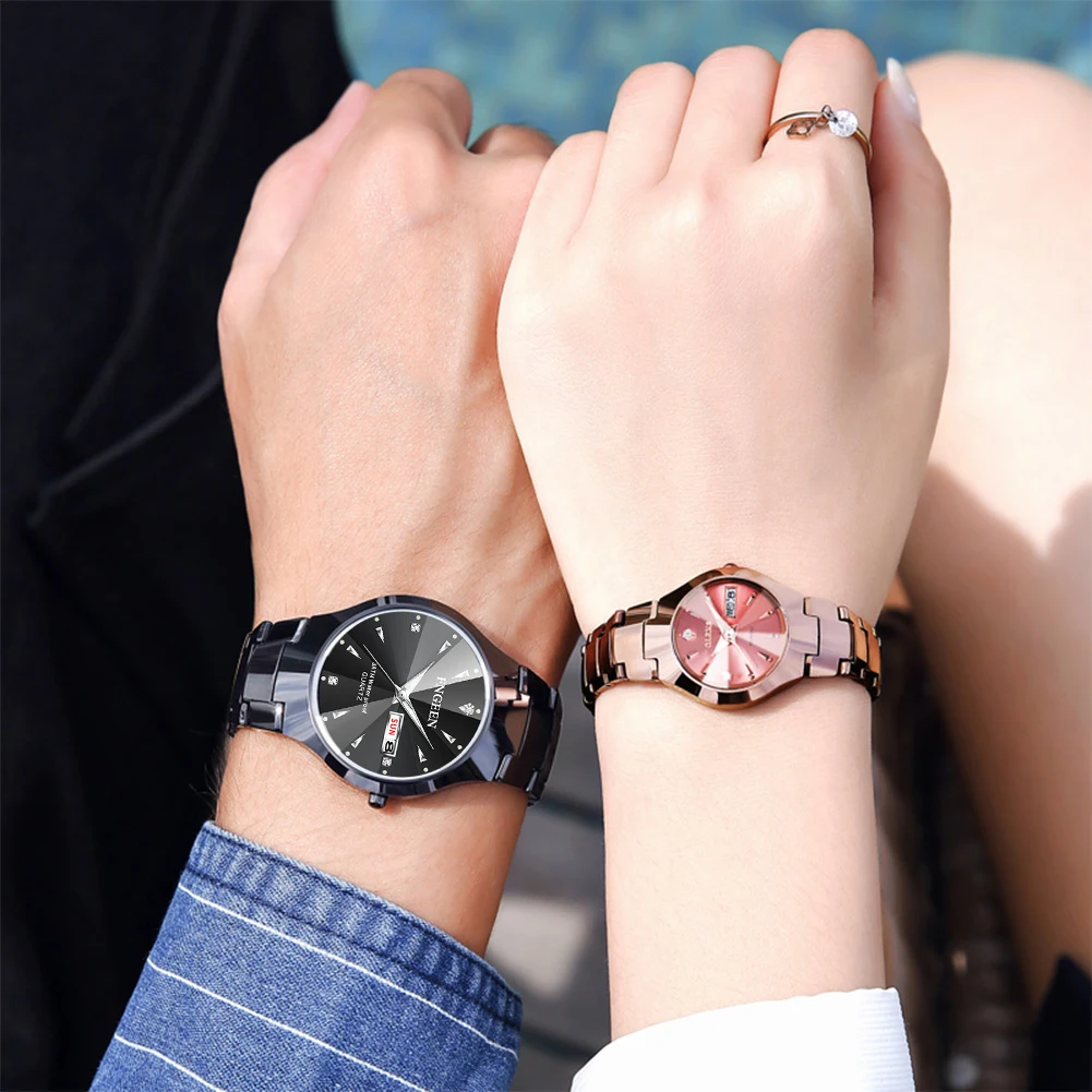 FNGEEN Ultrathin Fashion Couple Watches Trend Fashion Original Quartz Watch for Lover Waterproof Luminous Date His and Her Watch