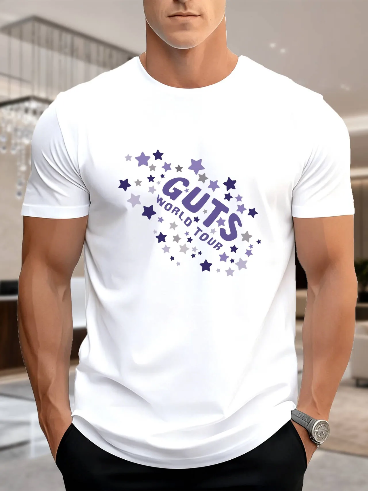 جديد وصول أزياء الرجال المطبوعة قصيرة الأكمام تي شيرت الأرجواني الأبيض مجردة الأزهار تصميم 100٪ القطن تنفس مريحة Ca