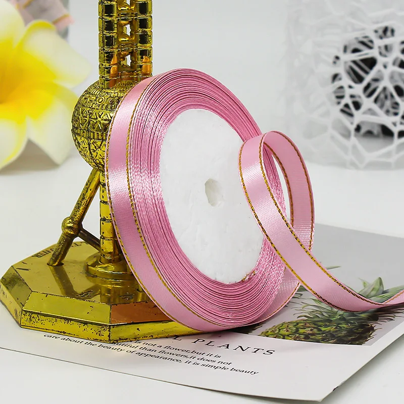 (25 yards/roll) Gold edge ribbon satin ribbons Wedding Party Decoration Invitation Card Christmas Gift Wrapping tape