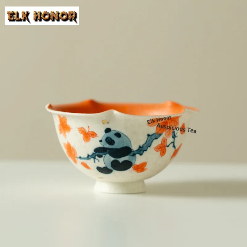 90ml Hand-painted Maple Leaf Panda Teacup Boutique Tea Bowl Water Jug Tea-tasting Personal Cup Chazhan Master Cups Drinkware
