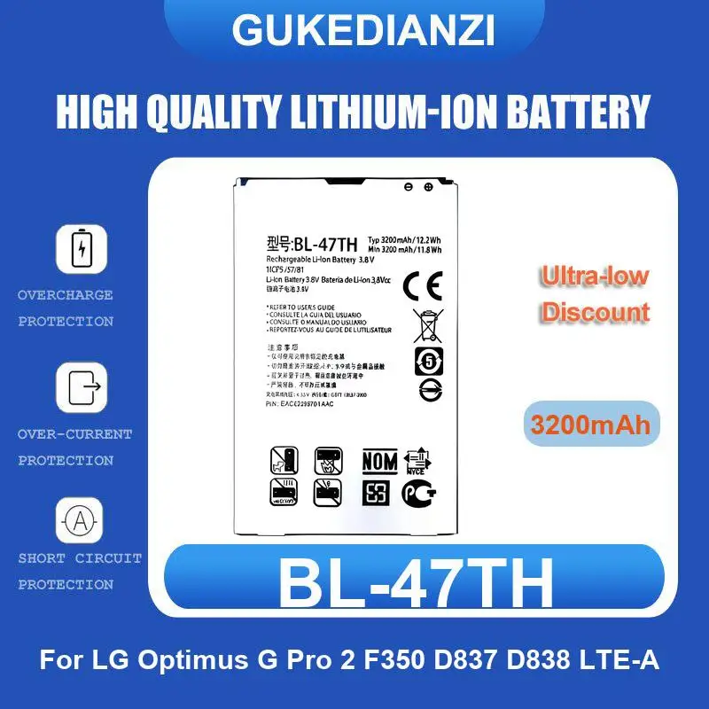 BL-47TH Mobile Phone Battery For LG Optimus G Pro 2 F350 D837 D838 LTE-A BL 47TH 3200mAh High Quality