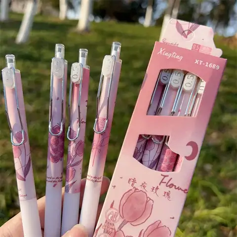 4PCS/Set Creative Stationery Cartoon Writing Tool Black Ink Press Type Tulips Gel Pens Signature Pen Neutral Pen Ball Point Pen