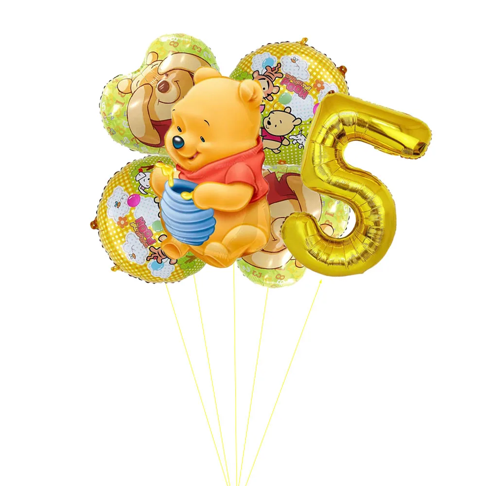 Nuovo set di palloncini Disney Winnie The Pooh con numeri dorati Palloncino foil Orso cartone animato Regalo di compleanno per bambini Decorazioni per feste Baby Shower