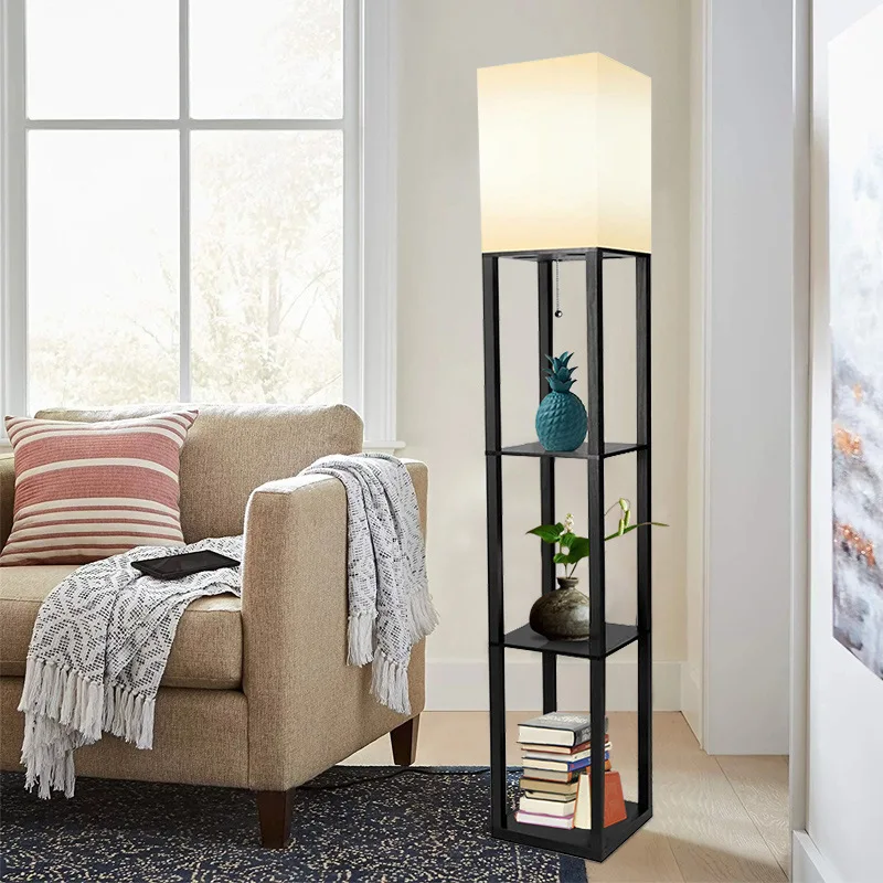 

Floor Lamp with Shelves, Modern Square Shelf Lamp for Living Room, Corner Display Standing Lamp, Tall Lamp with White Shade