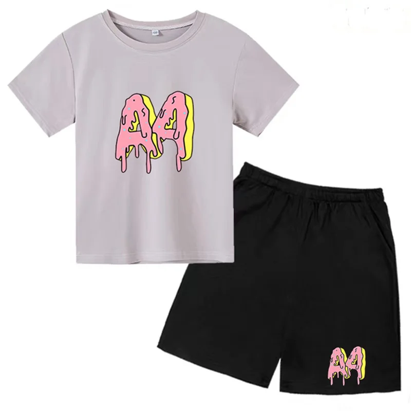 T-shirt e Shorts infantis 2P Top e Shorts estampados, roupas esportivas casuais, conjunto de jogging para meninos e meninas, presente de aniversário, 4 Y, 3-13Y, roupas infantis