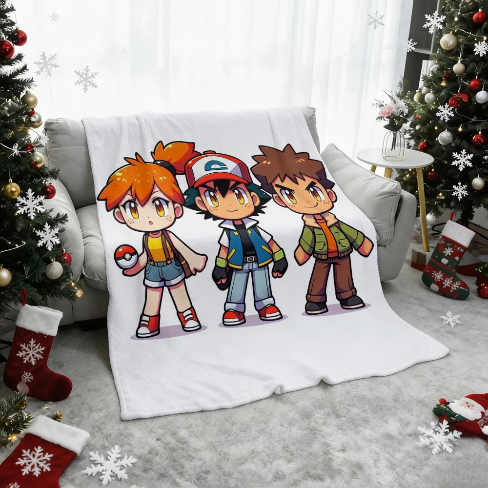Pokemon Ash Misty Brock Flannel Throw Blanket Soft Warm Sofa Bed Anime Gift Blanket