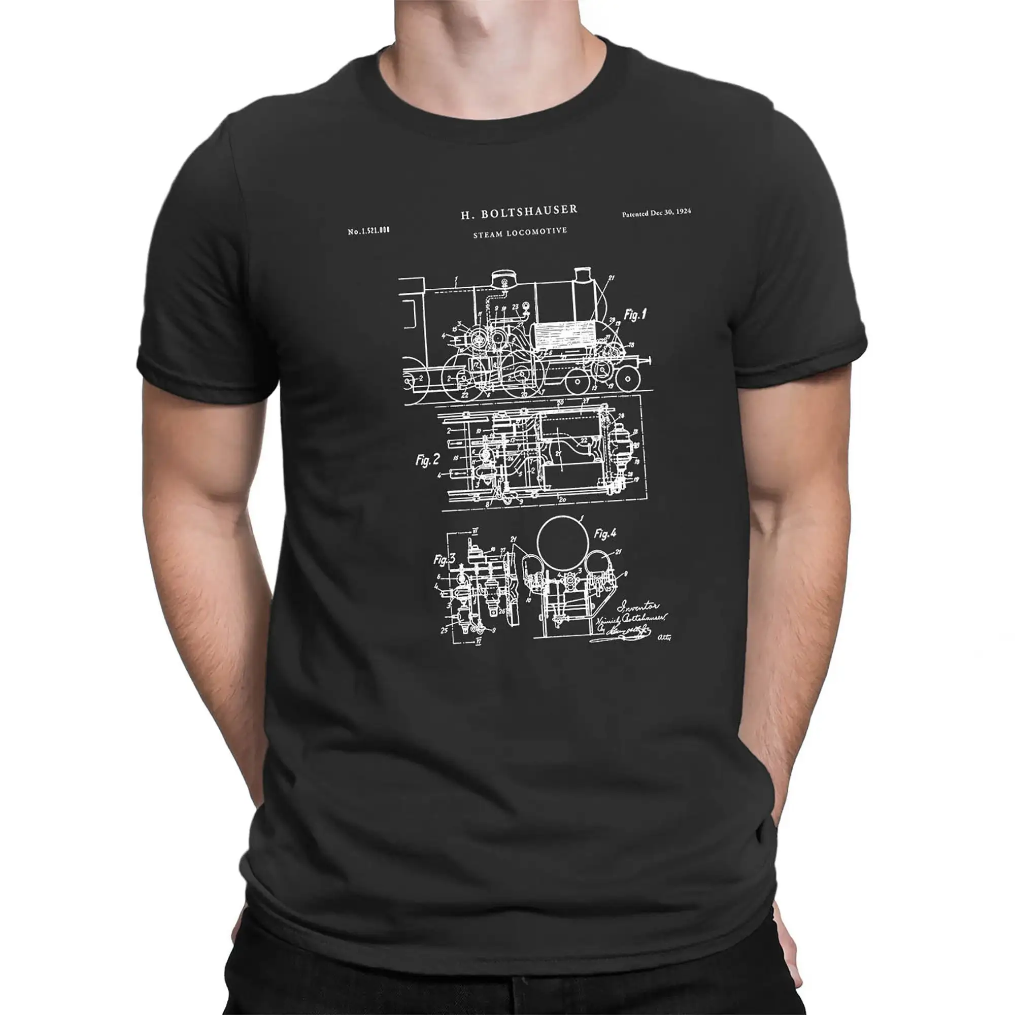 Steam Engine Locomotive T Shirt Train Patent Railroad Conductor Engineer PT354