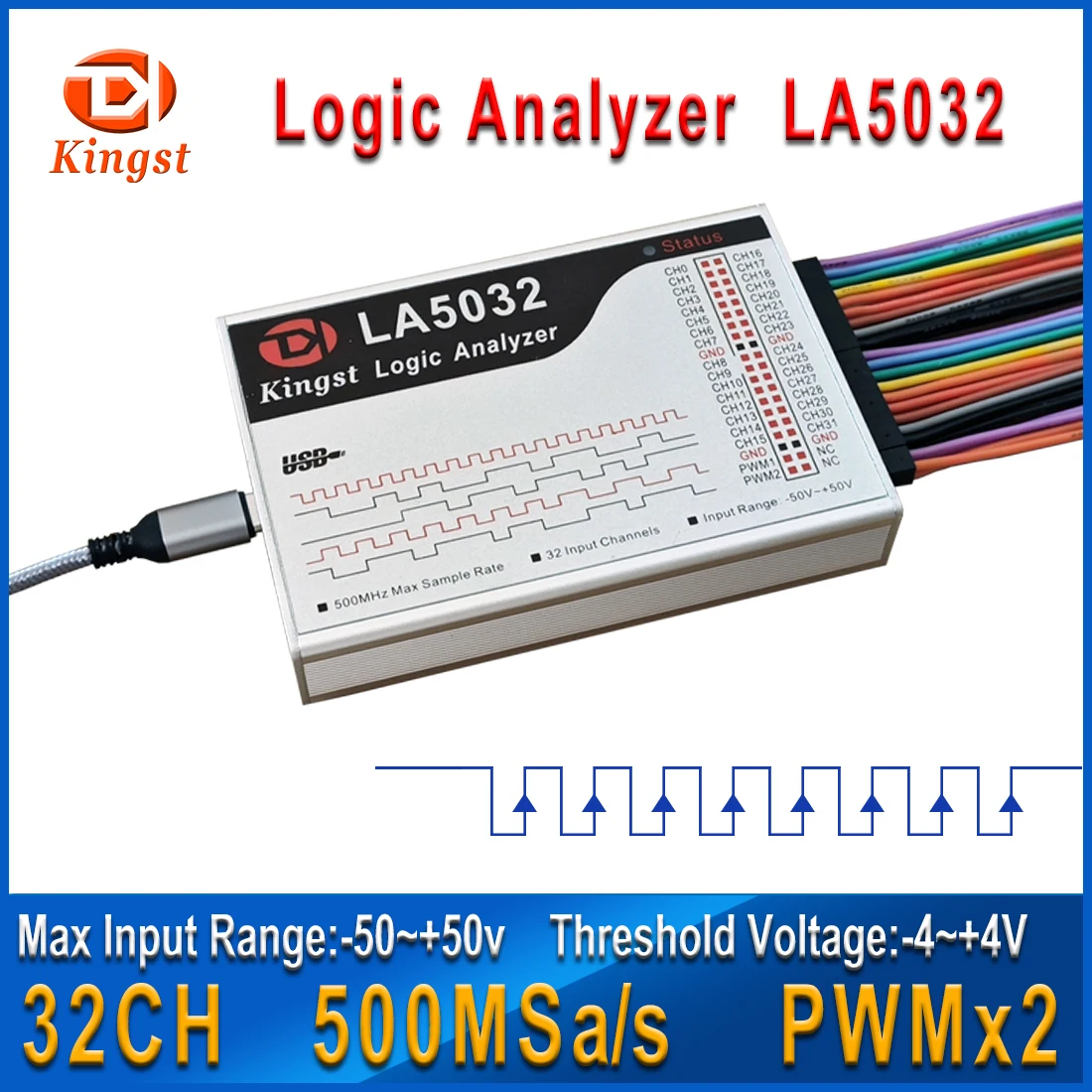 Kingst LA5032 USB Logic Analyzer 500M max sample rate,32 Channels,10B samples, MCU,ARM,FPGA debug tool, English software