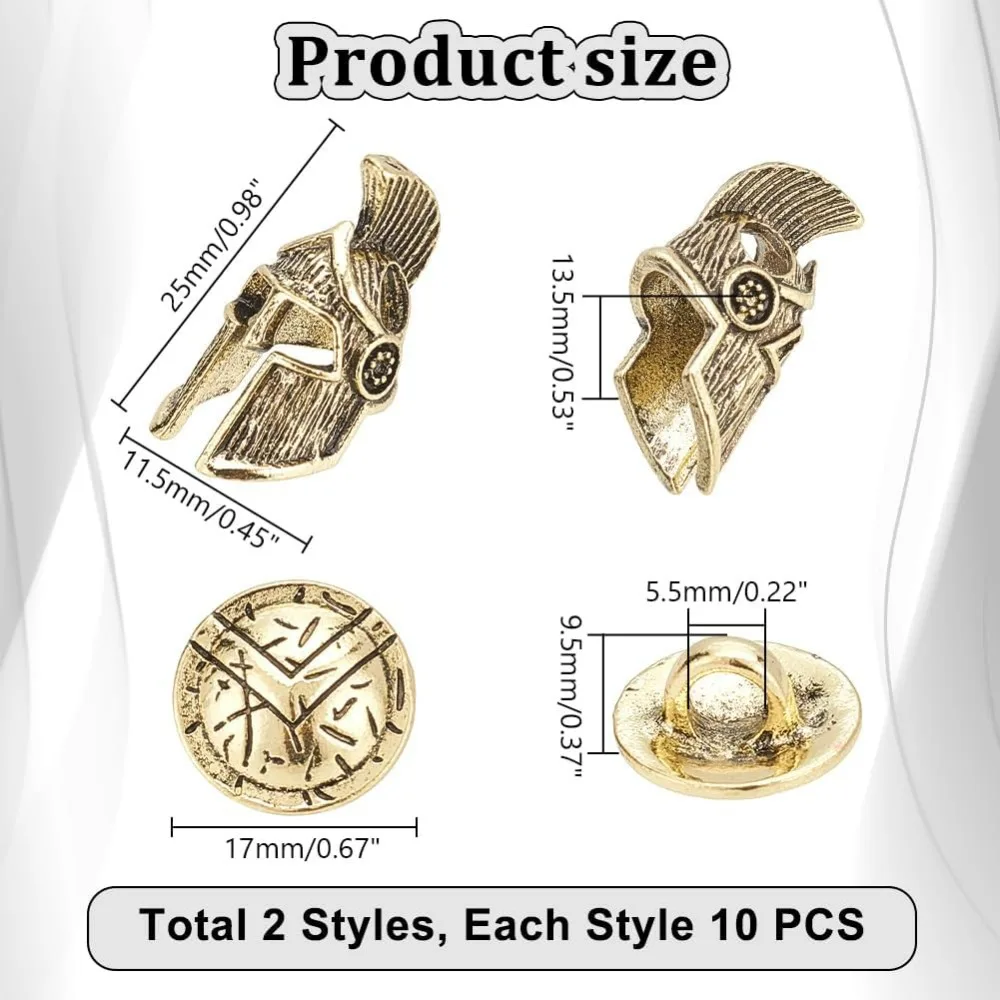 20 قطعة أزرار الخرز Paracord العتيقة نمط المتقشف خوذة سبيكة المظلة حبل الخرز الأوروبي مع سبيكة