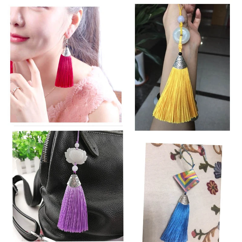 2Pc 8cm Silk Tassel Fringe Pendant Tassel Trim Brush Curtain Decor for Keychain Earring Findings DIY Craft Supplies Jewelry