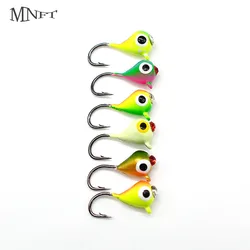 6Pcs 15mm/1.1g Winter Ice Fishing Lure Artificial Bait Jig Head Small Ice Fishing Hook For Lure Worm