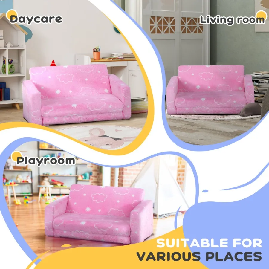 Qaba Couch with Glow in the Dark Cloud Patten Washable Cover Pink