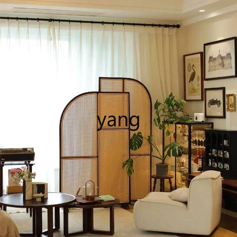 Wild Junshu Medieval wood rattan screen partition living room movable entrance front door New Chinese entrance