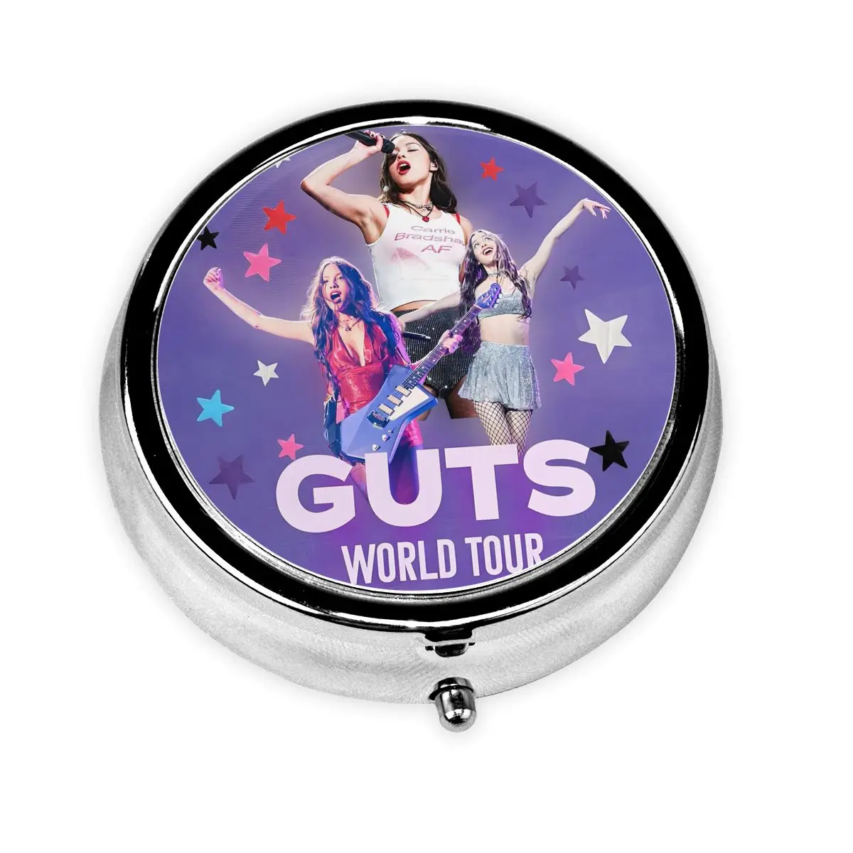 

Металлическая коробка для таблеток O-Olivias, компактный Guts World Tour, стиль Y2k, концерт, винтажный органайзер для таблеток с 3 отделениями, контейнер для хранения