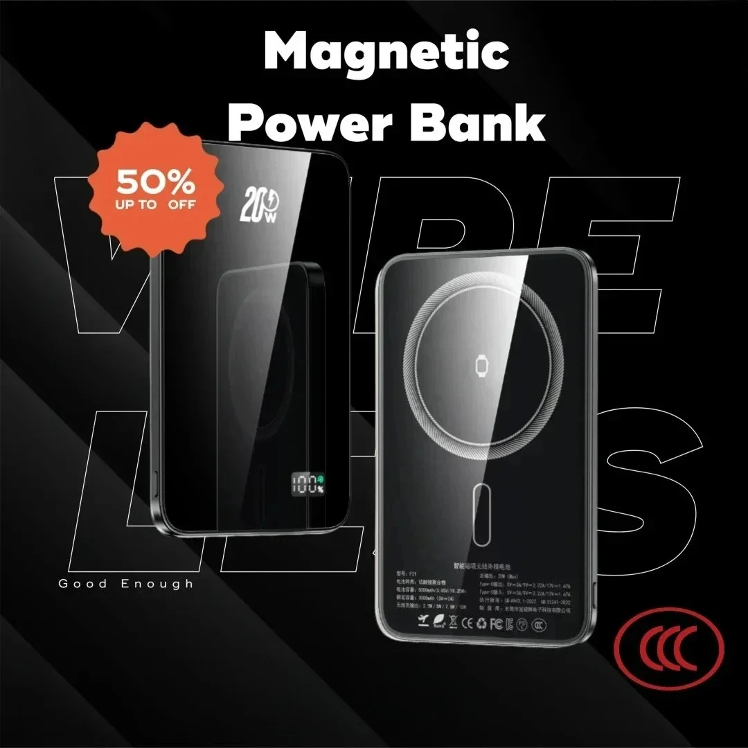 CCC Certified 10000mAh Magnetic Power Bank Ultra Thin Fast Charging Portable for iPhone Huawei Phones Watches Fast Delivery