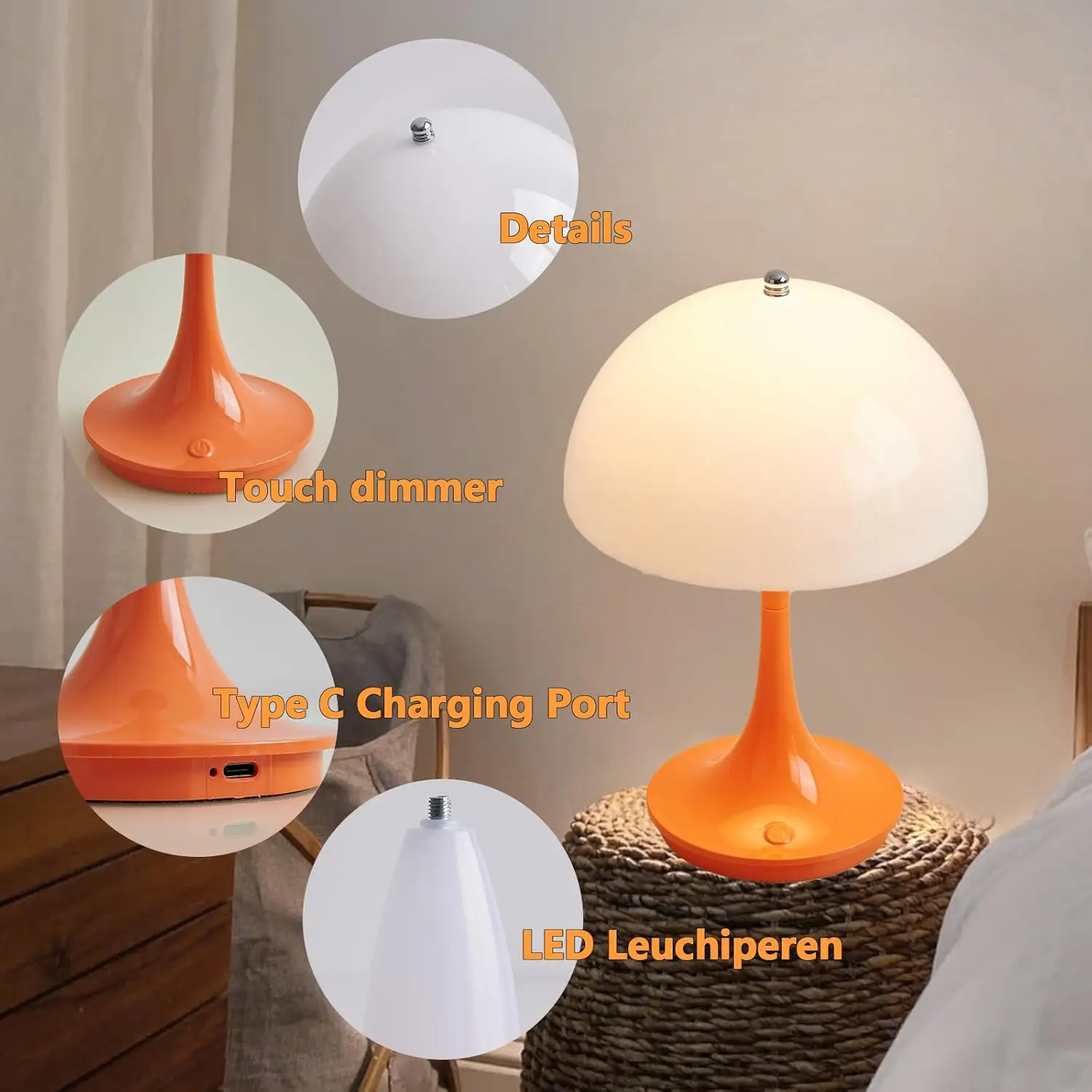 Table Lamp LED Touch Sensor Desktop Night Light Rechargeable Wireless Reading Lamp for Restaurant Hotel Bar Bedroom Decor Light