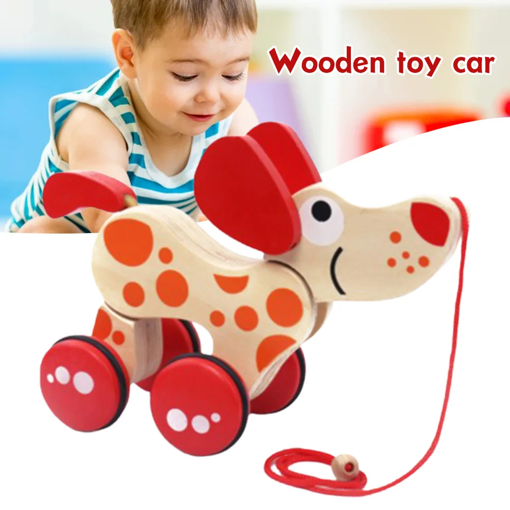 Tratores de desenhos animados animais brinquedo de madeira puxar brinquedo crianças inteligência brinquedos educativos