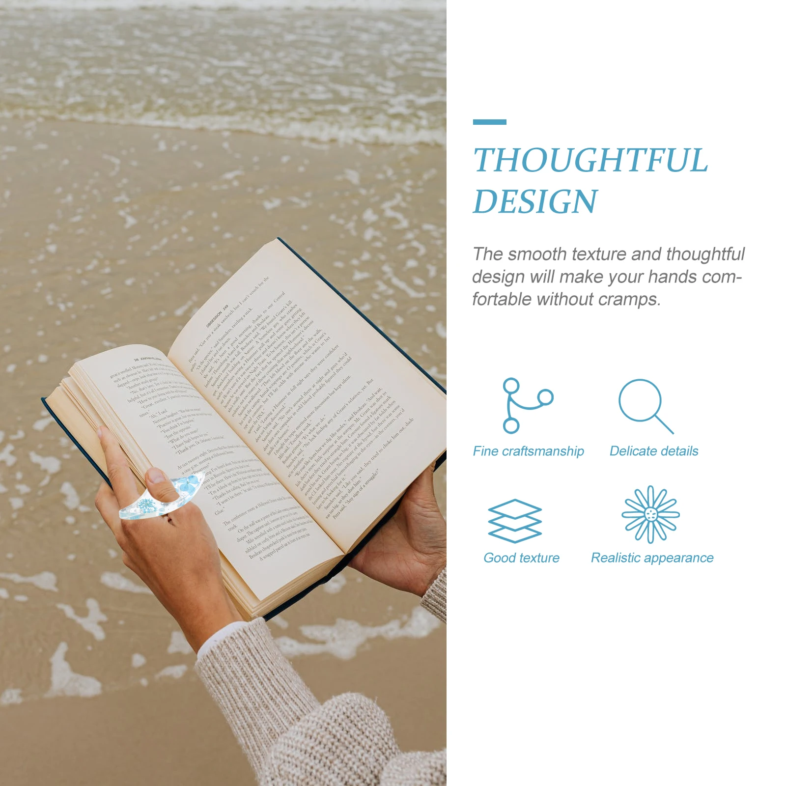 

2Pcs Book Page Holder Premium Thumb Ring Reading Accessories Transparent Page Spreader for One Hand Reading Comfort