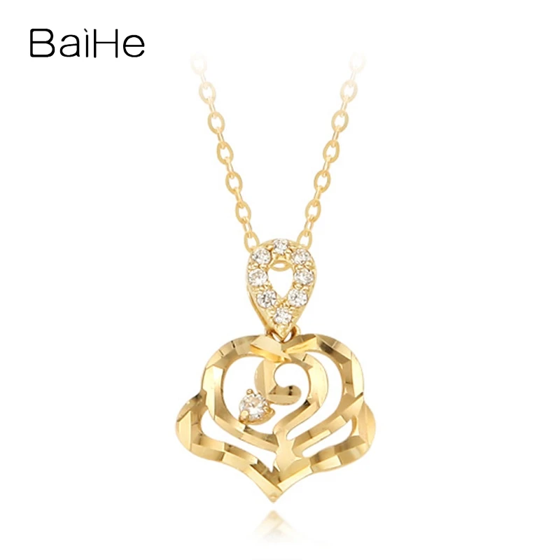 

BAIHE Solid 14K Yellow Gold H/SI Natural Diamond Necklace Women Anniversary Gift Fine Jewelry Making halskjede হীরার নেকলেস