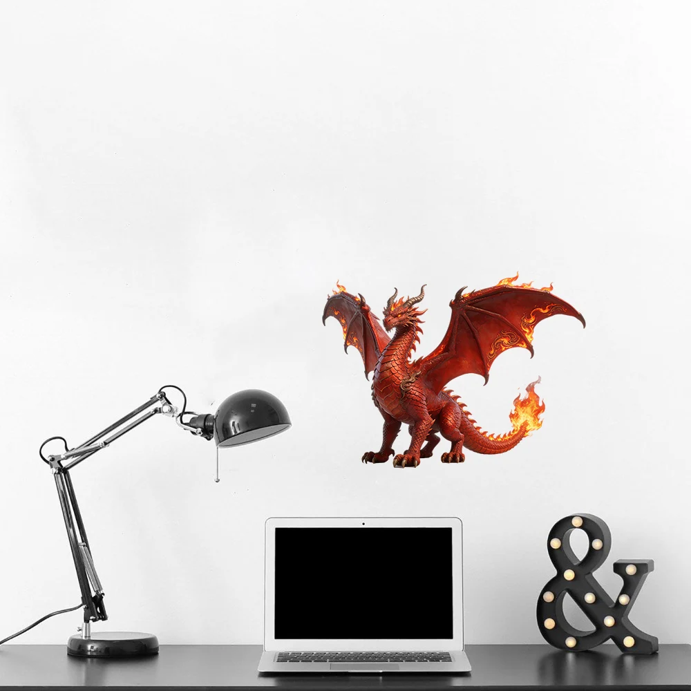 Three Ratels CEE32 Red Flame Dragon Wall Stickers for Home Decoration Personalized car decal waterproof