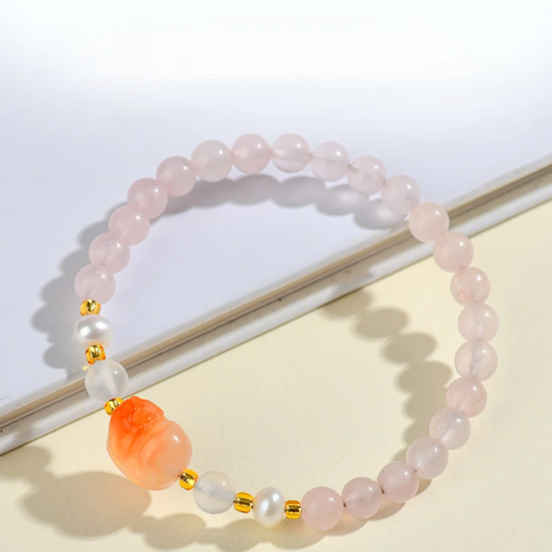 

Браслет из натуральных кристаллов, розовый кварц, источник соли, агат, браслет Pixiu, свежий браслет для милых девушек, женские украшения на запястье