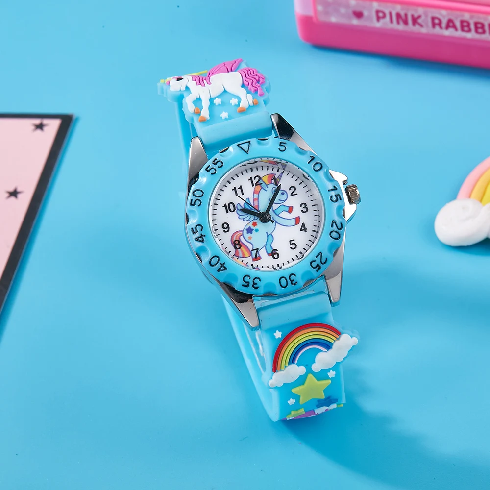 ساعة أطفال كرتونية عالية الجودة موضة عادية يونيكورن المهر الاطفال ساعات كوارتز للطلاب بنين بنات ساعة هدية احتفالية