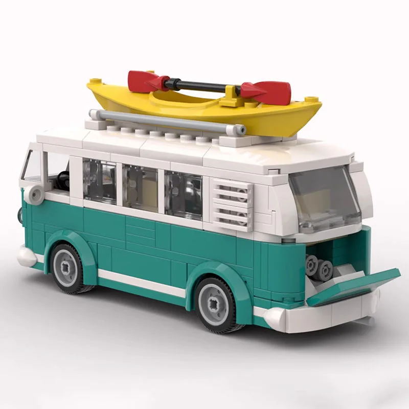 Classic Technical Green Car VW T1 Camper Van Turquoise City Speed Champions Truck Sets Building Blocks Kid Toys Christmas Gift