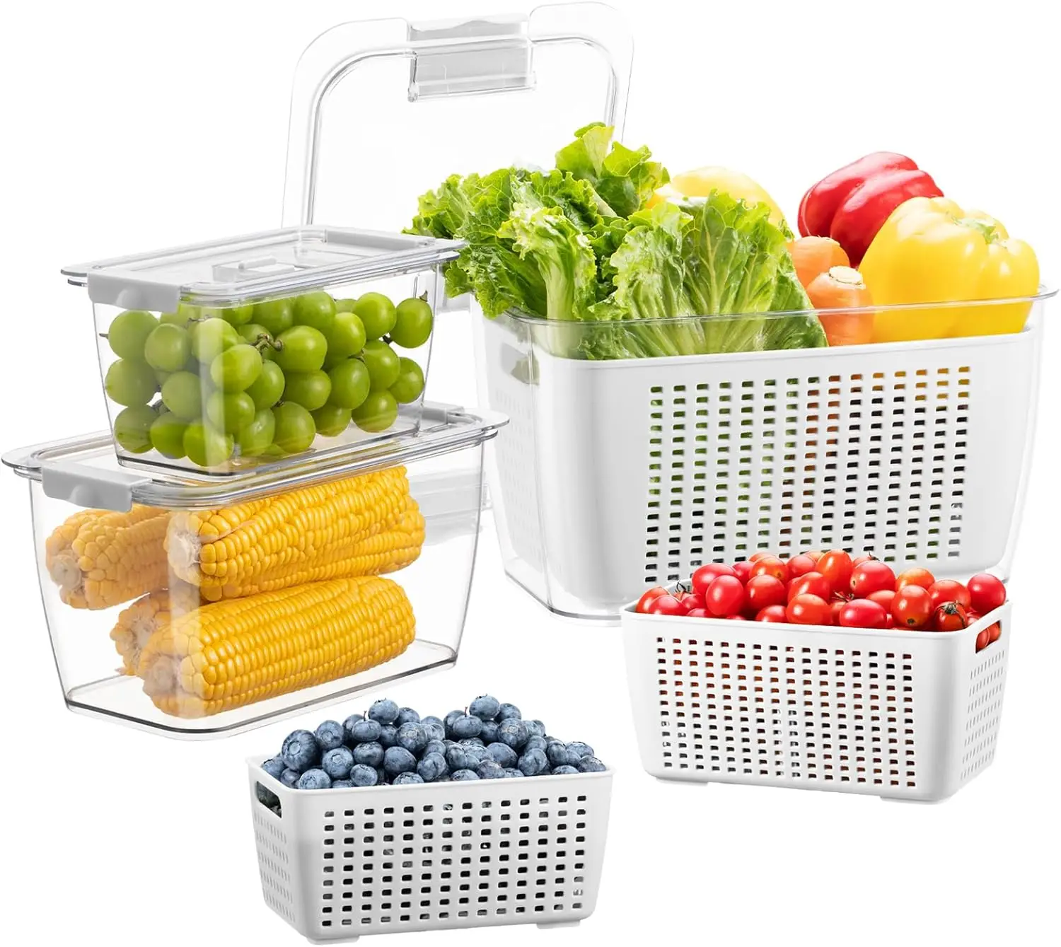 Fresh Container, 3PACK Produce Saver Container BPA Free Fridge Organizer for Vegetable Fruit and Salad Partitioned Food Storage