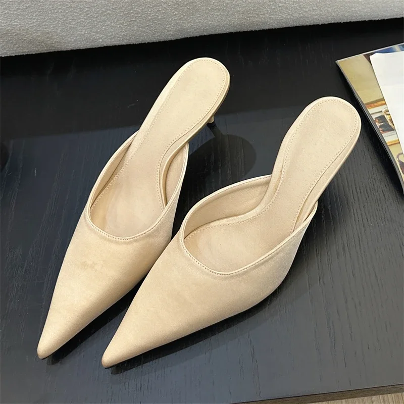 Fashion Concise Pointed Toe Women Slippers Thin Low Heels Casual Party Pumps Summer Slide Mules Shoes