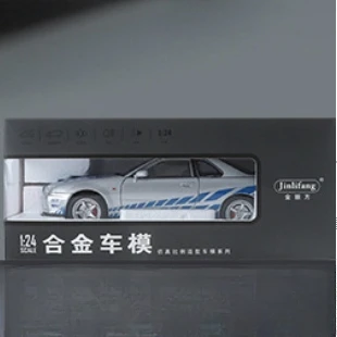 1/24 닛산 스카이라인 GTR-R34 속도와 열정 합금 자동차 모델 소리와 빛 어린이 장난감 생일 선물 프리미엄 컬렉션