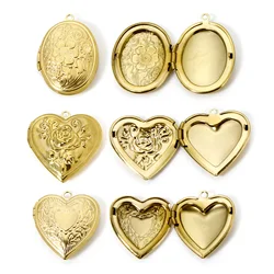 1 Piece 304 Stainless Steel Picture Photo Locket Frame Pendants 14K Real Gold Plated Heart Leaf Can Open Charms DIY Necklace