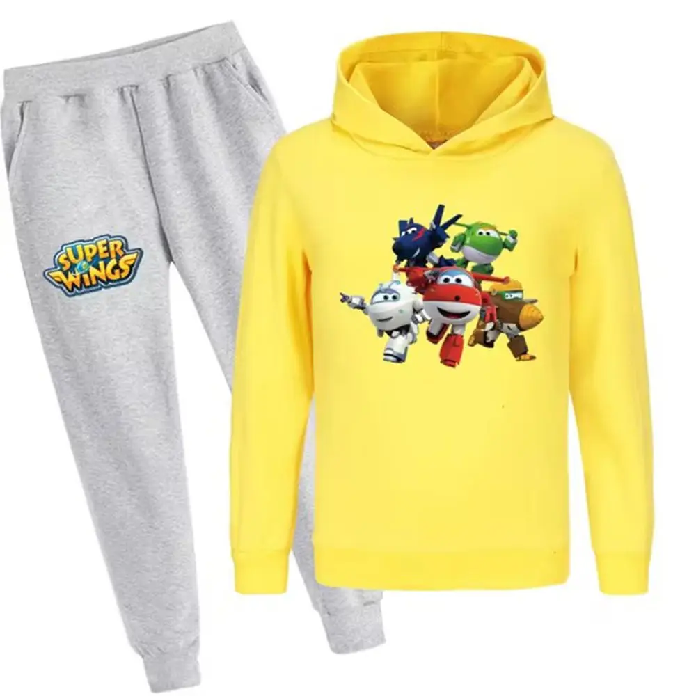 Set Hoodie Super Wings musim gugur anak-anak Hoodie trendi celana 2 potong pakaian anak-anak pakaian balita perempuan pakaian olahraga anak laki-laki