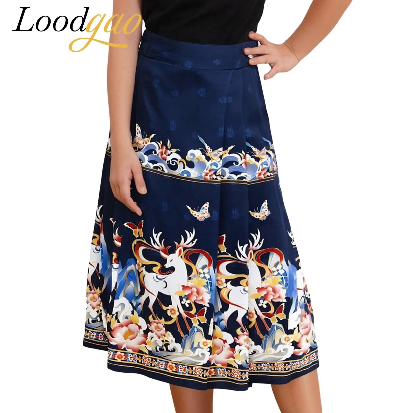 

Mamianqun Hanfu Girls Traditional Chinese Clothing Ethnic Style Horse Face Skirt Butterfly Deer Print Skirt Stage Costume